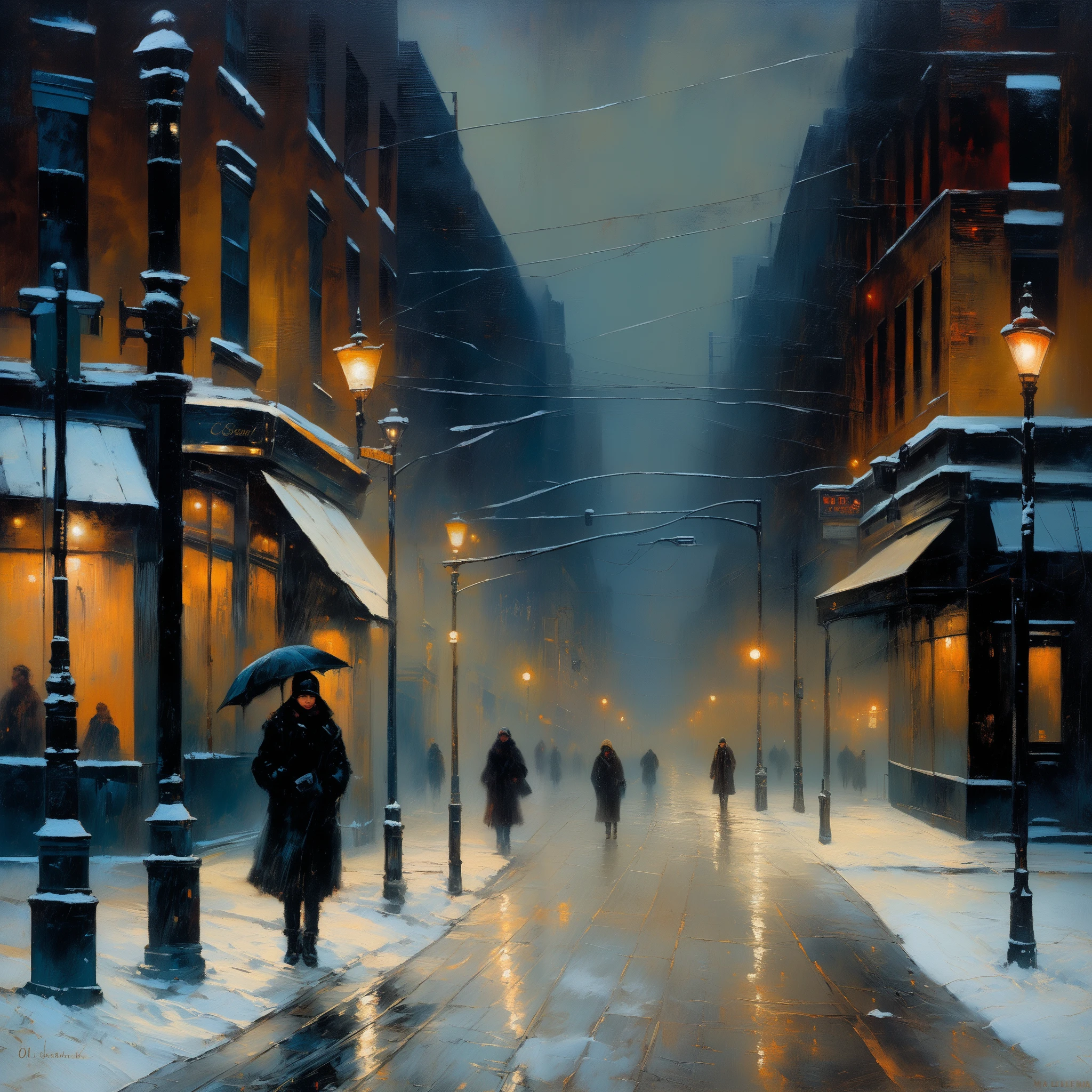 A cold wind. Memories of smiling faces. Disappearing streetlights in the snow. night.
