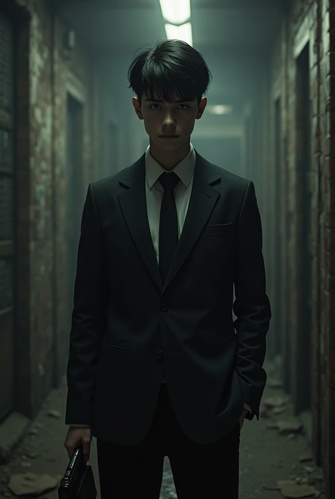 A handsome boy who stands in prison