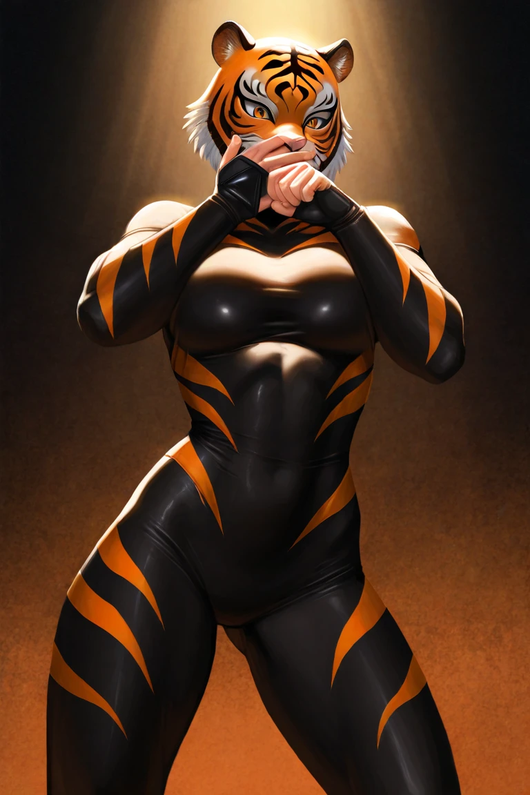 Uploaded to e621, full body image, flat abs, medium hips, medium breasts, medium butt, yellow and white domestic feline, black tabby stripes, purple eyes, wearing shiny rubber gloves and stockings, Furry Fantasy Art, Anthro Art, Furry Art, POV furry Art, masterpiece 1.21, best quality, detailed image, bright colors, detailed face, perfect lighting, perfect shadows, girl focus, flawless face, gorgeous body, center focus, full body, detailed fur, balanced coloring, global illumination, looking at viewer, standing pose, cute look, in a work out room, walking in the living room,
