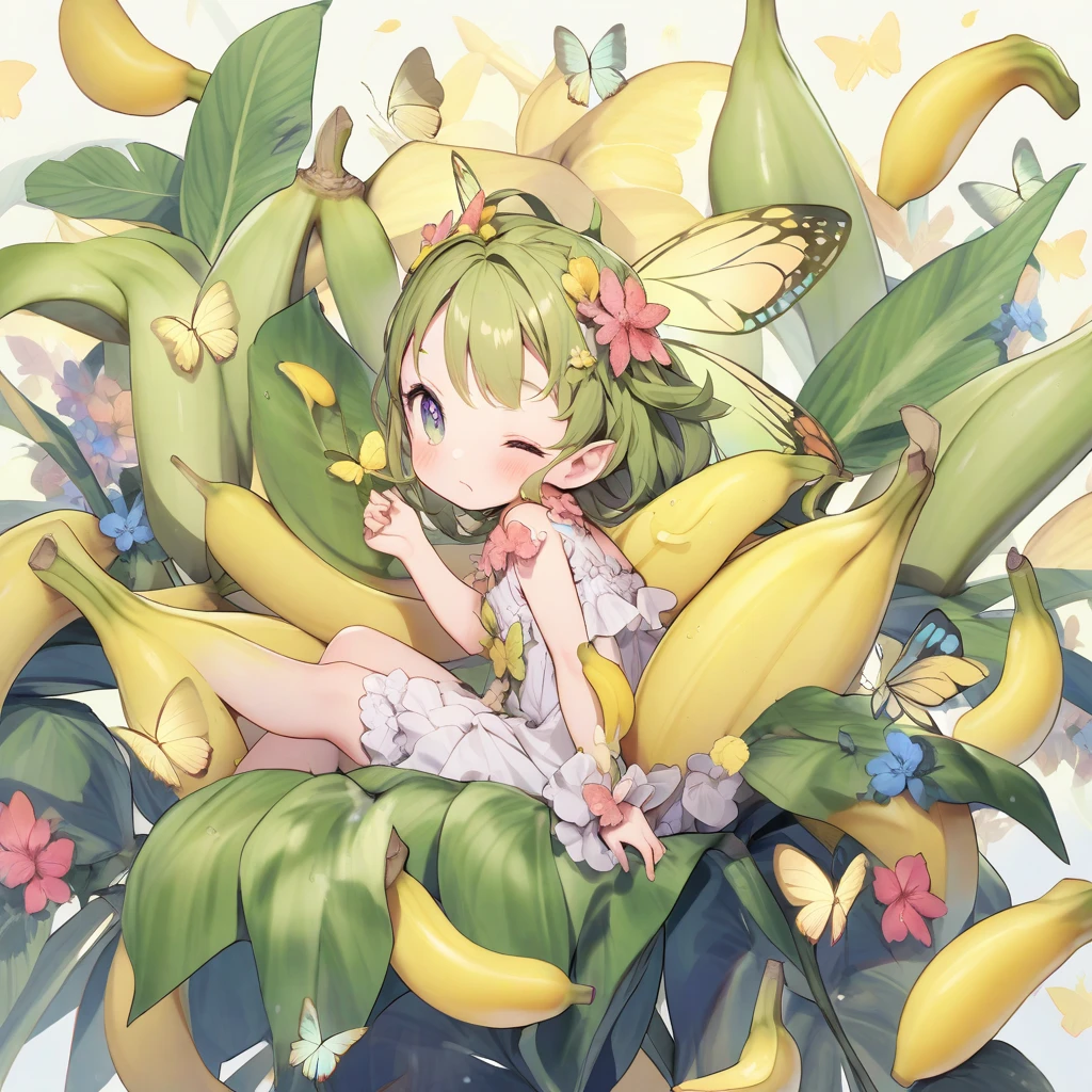 a fairy flying over a pile of Corn, holding one Corn on her hand
