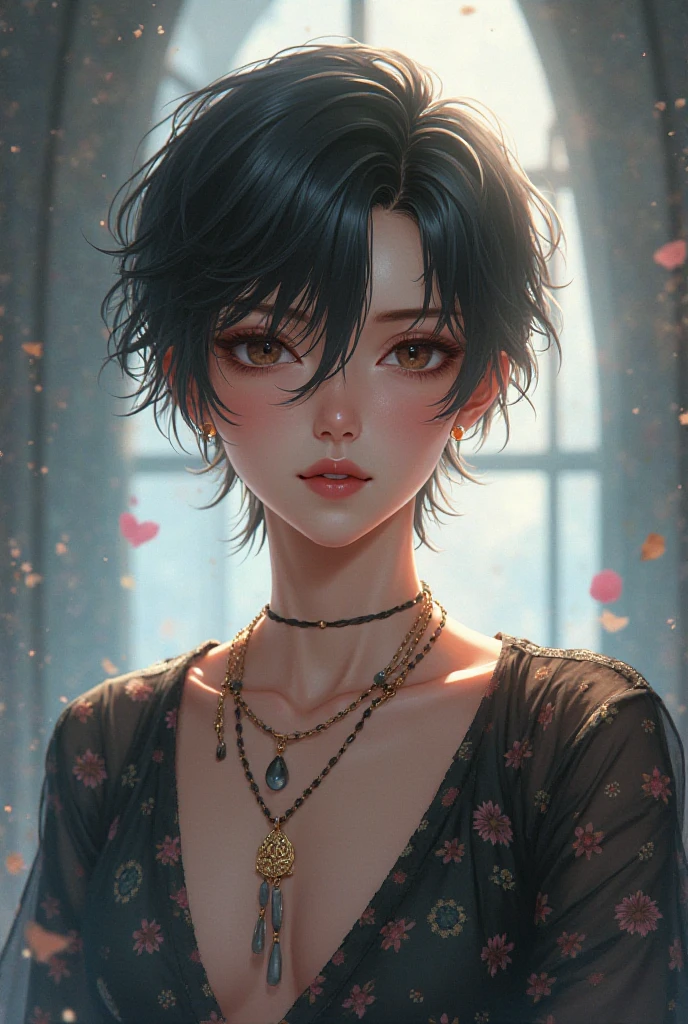 Generates a young anime boy with jewelry smoking