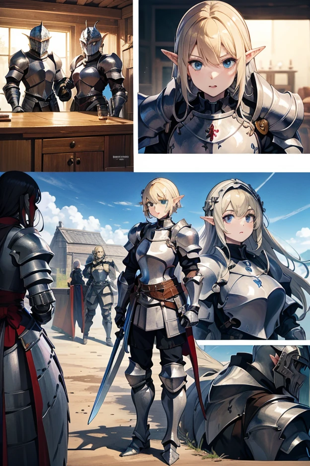 ,Perfect ,don quixote \(limbus company\, Naked、Blonde hair, Short hair, hair between eye, Orange Eyes, She straddles the bayonet、(Musketeers in medieval Europe )、hiqcgbody