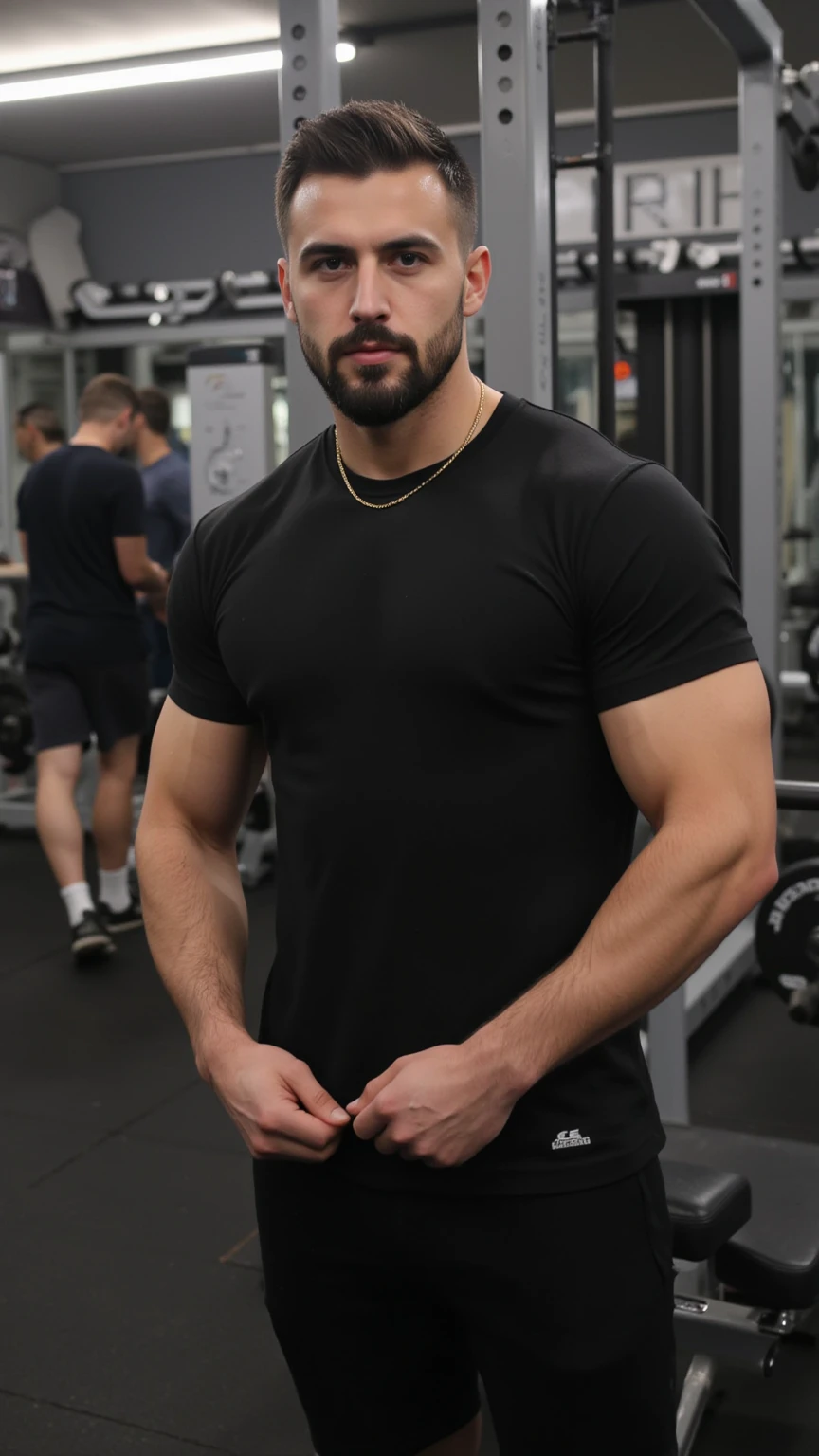 Very handsome man, 29yo, dark brown hair, Wear, Consultation, posing, Wearing in the gym, realphoto