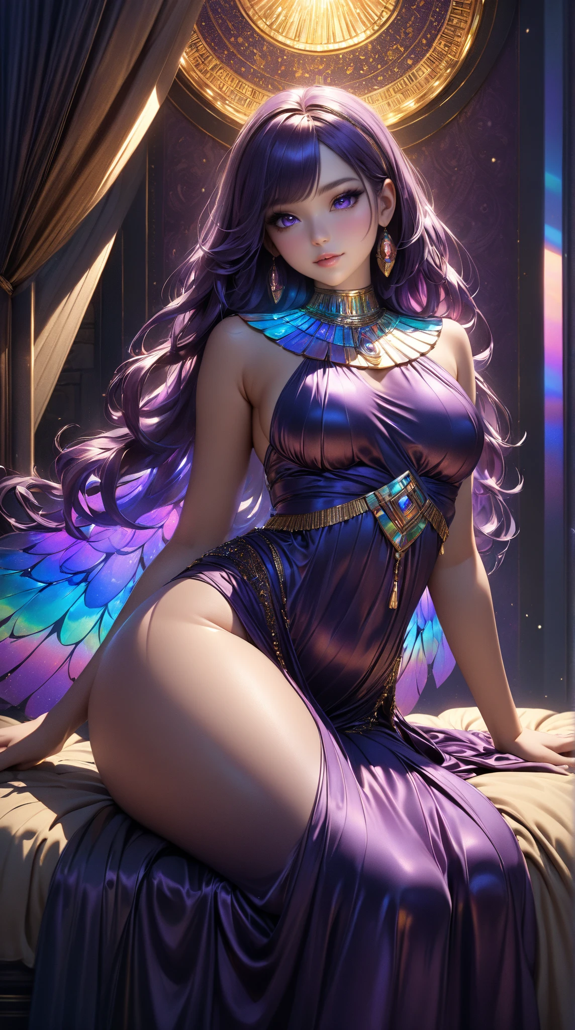 (best quality, 4k, highres, masterpiece:1.1),The Queen of the Dragons is a breathtaking sight to behold, radiating a regal and majestic aura that commands respect. She possesses a commanding presence and an otherworldly beauty that mirrors the power and magnificence of her dragon kin. Towering above mere mortals, the Queen of the Dragons stands tall and proud, her form sleek and sinuous. She possesses a lithe and muscular build, with every movement exuding grace and strength. Her scales are an exquisite tapestry of vibrant hues, reflecting the colors of fire and precious gemstones. They shimmer and glimmer in the sunlight, casting an enchanting glow upon her majestic figure. Her wings, expansive and awe-inspiring, are a testament to her mastery of the skies. Sprouting from her back, they unfurl with a grandeur that rivals the span of an ancient castle. The membranes between each wing bone are adorned with elaborate patterns, resembling intricate mosaics of glistening scales. As she soars through the air, her wings create a mesmerizing display of iridescent shades, from fiery oranges and reds to majestic blues and purples. Her eyes, intense and mesmerizing, are windows into a soul forged by wisdom and ancient knowledge. They burn with an inner fire, shimmering with a golden or emerald hue that captures the essence of her draconic heritage. They possess an ageless wisdom, conveying a sense of ancient power and an unwavering resolve. Adorned in regal attire, the Queen of the Dragons dons robes and garments befitting her status as ruler. Elaborate gowns, crafted from the finest fabrics and embellished with intricate patterns reminiscent of dragon scales, flow around her form. Jewels and ornaments of precious metals, encrusted with gemstones that match the colors of her scales, accentuate her regal beauty. Her presence inspires awe and reverence among her subjects,