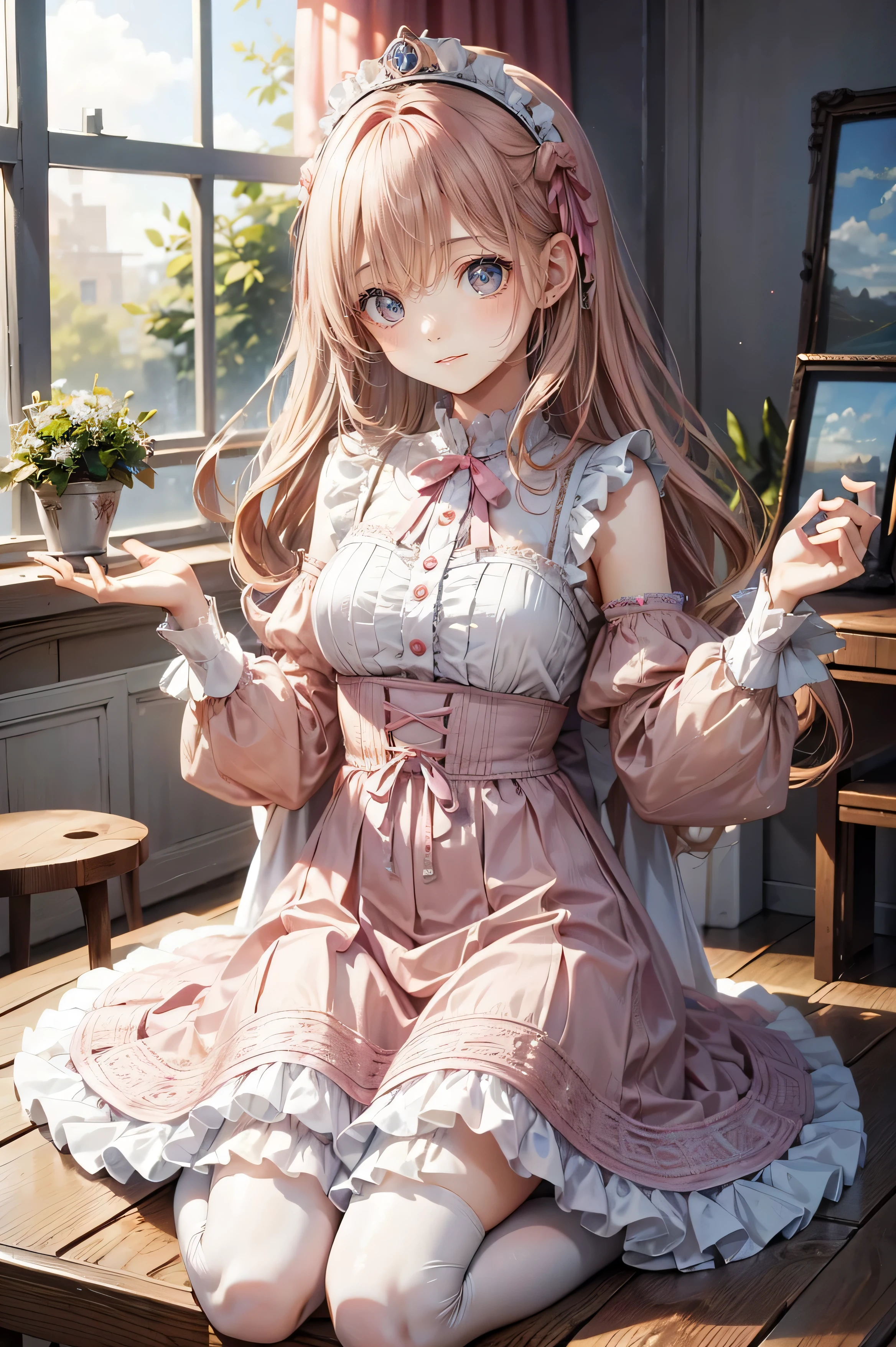 (Highest quality,4K,High Resolution,masterpiece:1.2),very well detailed,realistic:1.37,,、(( pink dress )), ultra-realistic photo of a girl in a stately light pink and gold ballroom dress, Big beautiful dress, full of ruffles and rhinestones、intricate and voluminous ball gown (Highest quality, table top, art station, fantasy art :1.2), Beautiful cute girl, (Long Blonde Curly:1.1), (Exquisite gold short skirt, full body shot )、 anime style、story、、beautiful girl、Very cute angel、 pink gothic dress 、cute、、smile、I love long skirts、,Black Long Boots、Highest quality, masterpiece, 最High Resolution, artwork, super それにGet used to it, many Get used to it, Get used to it, それにGet used to it, woman, ,((pink victorian luxury ball gown)),Long Dress, dresses with lots of ruffles and bows .. with a tiara on her head ,luxury,1 person, Pink Brown Hair ,pink eyes、Pink World,( Girl in Pink Princess Skirt ),pink hair,pink bedroom layout,pink bed, Pink Mosquito Net ,Pink furniture, Hardcore BDSM Style ,([ " tangled , Mandala, Tangle, enTangle:0.6),(Make art), most beautiful chaotic shape ,Beast Design, behind, pink high heels,perfect hands,
high detail, HD Model, very detailed, ,