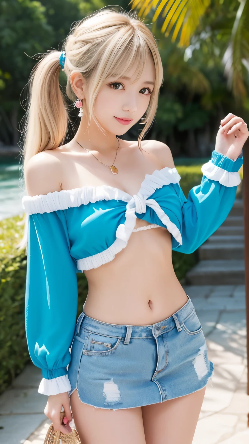 (Cute innocent white 12 year old), long straight perfect blonde hair, blue eyes, wearing a tight pink hifumi bikini, (small round breasts), cameltoe, smiling, sunny day, white super tight thigh highs, dynamic pose on a living room, indoors, carpet, masterpiece, detailed, 8k, looking at viewer,