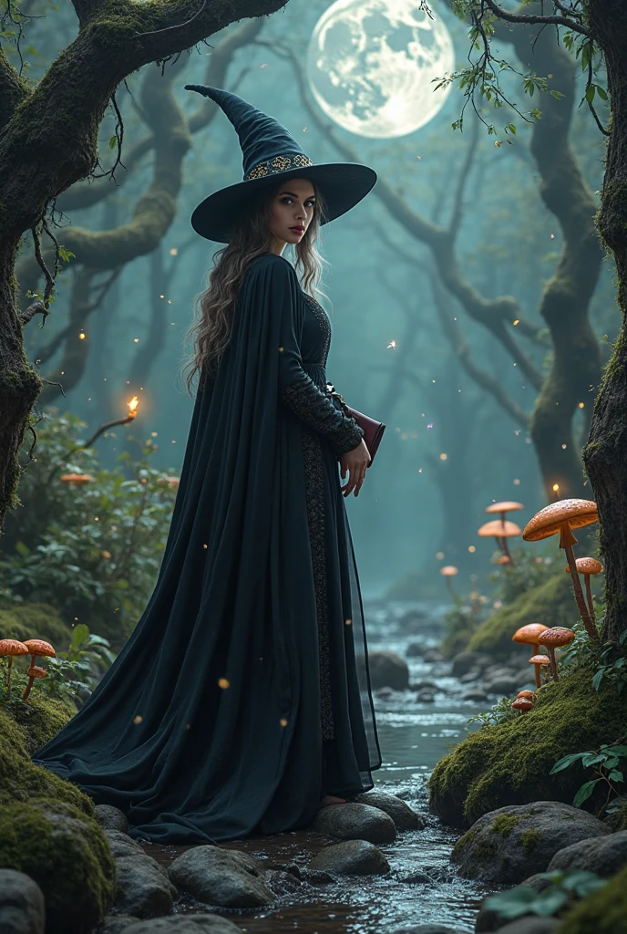 magical, lightly clad witch in a magical world