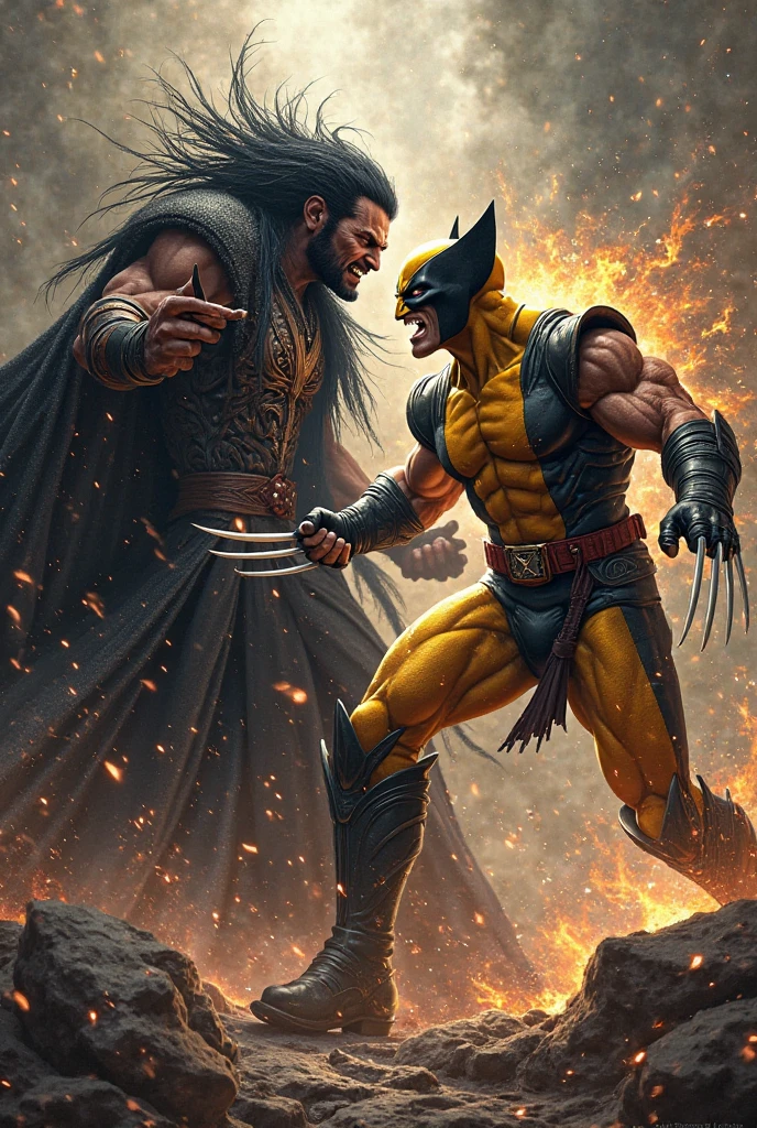 hyper realistic visuals of the great wolverine , standing on a rock, with his magic style, while screaming, right hand holding the villain's head, ultra realistic, ultra high resolution, close-up, hyper realistic, 64k