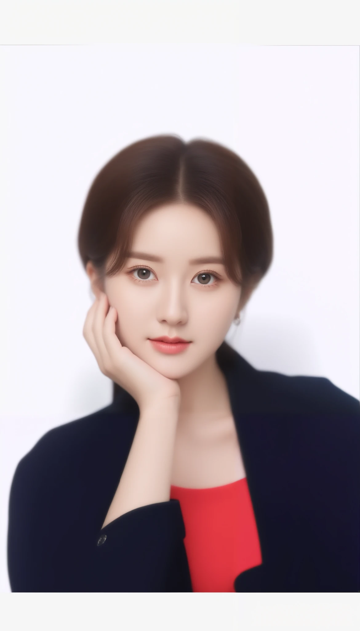 8k, Ultra-high resolution, Highest quality, masterpiece, using the rule of thirds,surreal, photograph, 1 girl, (:1.3), pretty girl, Cute face, Beautiful eyes in every detail, in detail,masterpiece,One Girl:1.2, Japan Female Announcer,Tabletop,glare,Black Hair,Slicked back hair,blazer uniform,White collared blouse,The chest buttons are open,Sharp focus、Perfect dynamic composition、Beautiful and detailed、Thin Hair、Realistic skin texture with attention to detail、smile、Close-up portrait、Model Body Type,Looking at the audience、beauty,Long neck、(((Ideal body type))),A-cup small breasts :2,、Portraiture:2、Perfect Anatomy、detailed、detailed、surreal、Light and shadow,Strong light