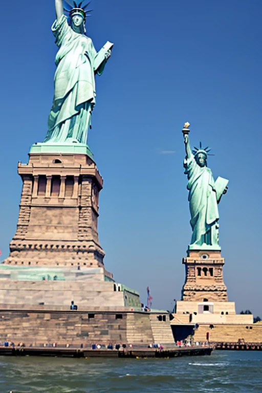Statue of Liberty, windyupskirt, from behind, looking back at the viewer, best quality, fine details, (YES NSFW)