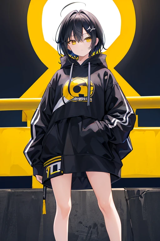 Black cat ears、Black hair mash、Iris、Black hoodie、Yellow-green line。Beautiful starry sky。Stargazing。boy