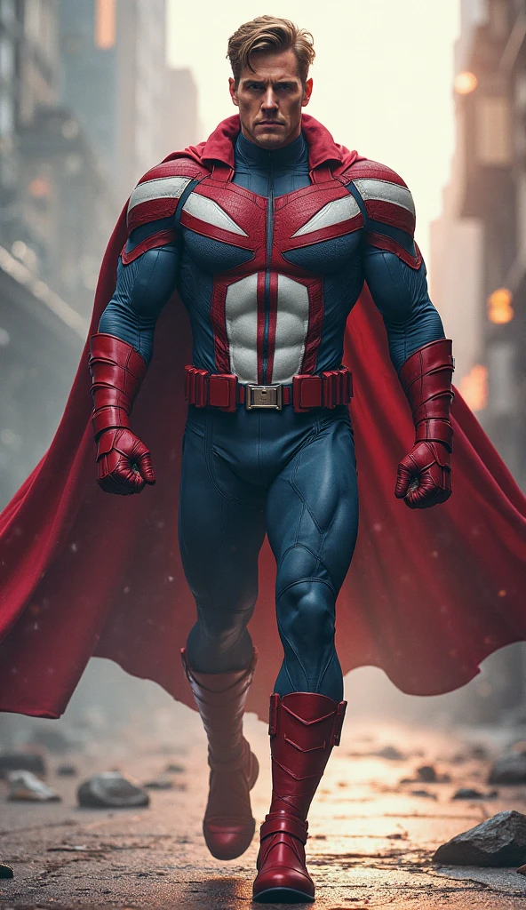 Very detailed,Superhero Waghting Stance,Captain America,Captain Marvel,Iron Man,Thor,Doctor Strange,Ant-Man,Groot,Rocket Raccoon,Spider-Man,Black Panther,Black Widow,Hawkeye,the hulk,Scarlet Witch,Attack each other,Intricate details,There are other superheroes in the distance,Collapsed streets,of war,Superman