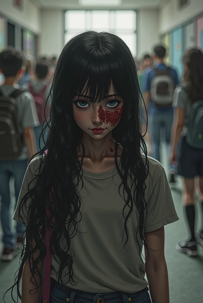 (32K:1.9, Horror expression:1.9, Highest quality, masterpiece, Ultra-high resolution), Perfect dynamic composition, Highly detailed skin and facial textures:1.3, Detailed eyes, Detailed limbs, (The Darkest Dungeon:1.3), Tattered light blue sailor suit:1.5, Cute sexy slim Japanese schoolgirl:1.3, Fair skin, Tilt your head, (5 Zombies:1.8, Crazy behavior:1.7, Zombie touching a woman:1.9, Raindrops falling from the ceiling:1.5), (Her big breasts look like they're about to burst., areola is not visible, Big cleavage), (A look of despair:1.3, Expression of despair:1.3, Totally captivates you), Beautiful Blue Eyes, Beautiful erotic eyes, Sexy Face, blush, Beautiful sensual atmosphere, Professional random camera work, ((Bloody:1.9, Covered in scars:1.9, Bruises on the face:1.9, Covered in bruises:1.9, Lots of big chains:1.8, Countless chains tangled in clothes:1.8, Chain your right arm:1.8, Chain the left arm:1.8, The right leg is bound with a shackle and chain:1.8, The left leg is bound with a shackle and chain:1.8)), ((The endless chains invade:1.8)), (Too erotic)