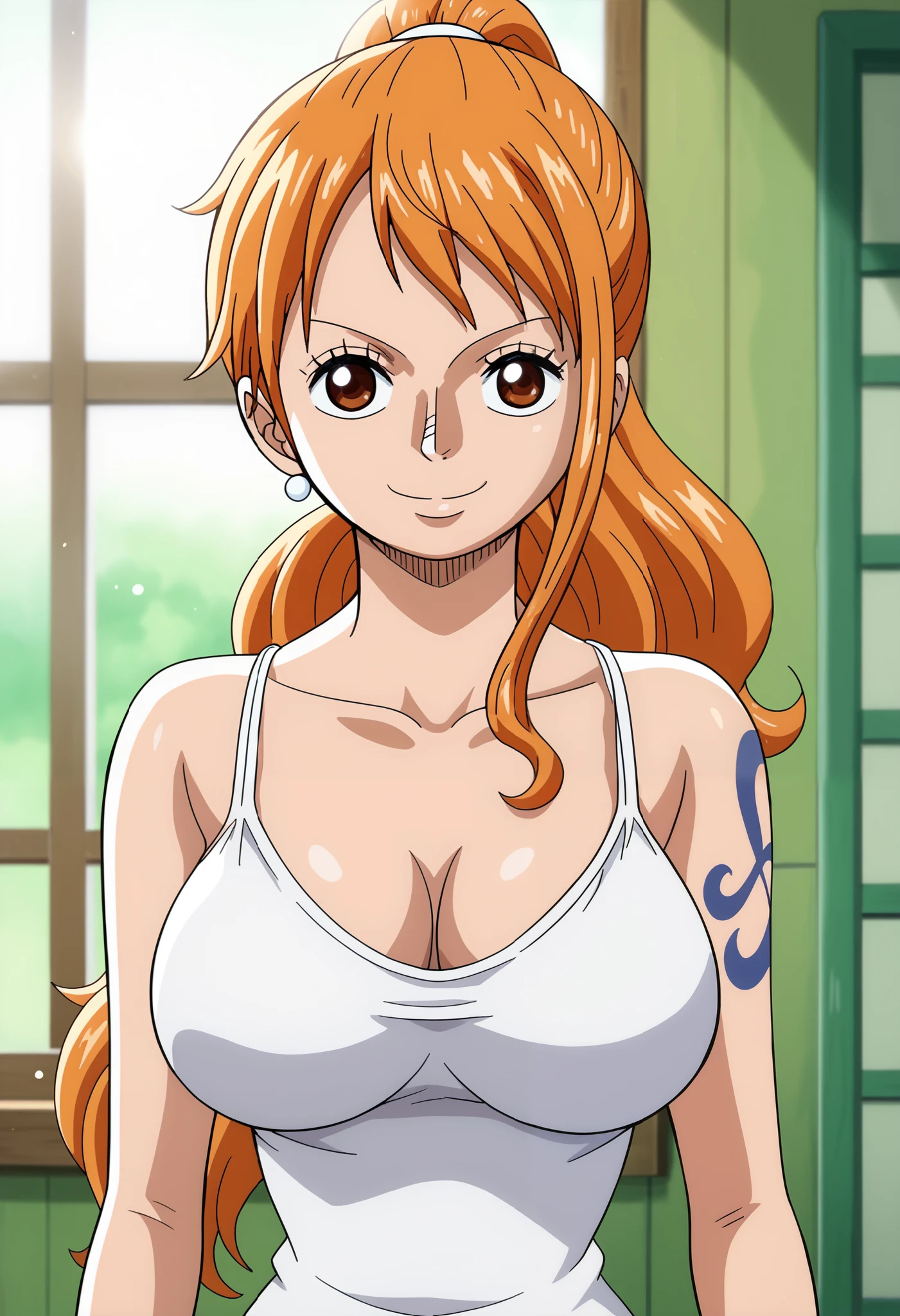 <lora:NamiV1:0.7> n4mi, huge_breasts, standing, solo, N4mi_twintails, masterpiece, best quality, detailed face, detailed eyes, highres,