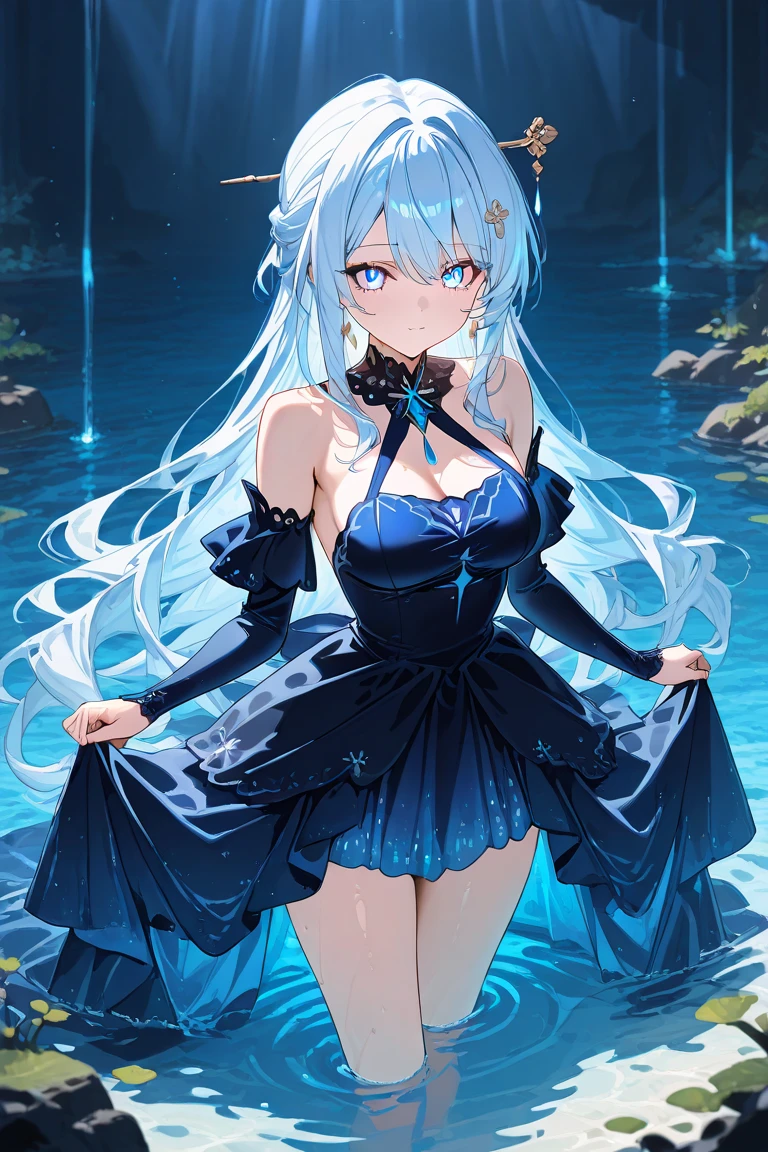 Gothic，Ice blue super long hair，Tsundere，Blue rose