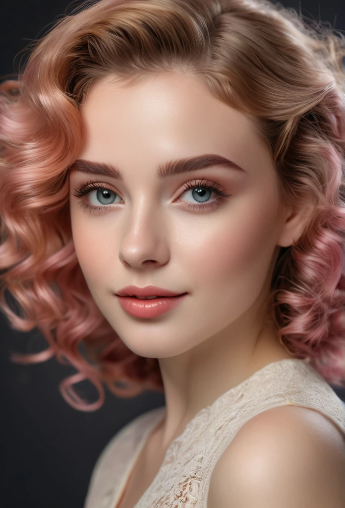 (((ultra realistic))) Photo, masterpiece, top quality, (Pale skin), (Ultra detailed face and eyes.:1.3), 1 girl, adult, in a dress, ((eye makeup, pink mascara)), ((very large and detailed lips)), ((rosa wavy hair)), ((stylish hairstyle)) , (natural breasts), (Thin waist). ((Posing, hands on chest)), Photoshoot, (Suave)Turning on, (The game of lights and shadows), depth of field, bokeh, (Special attention to leather details.: 1.2), detailed leather texture, skin pores. (Cool frame environment.. color combination - black, purple, rosa, Tons), DR, ((film grain)), ((good heavens)), (Glare), ((portrait from the waist up)) , ultra detialed,