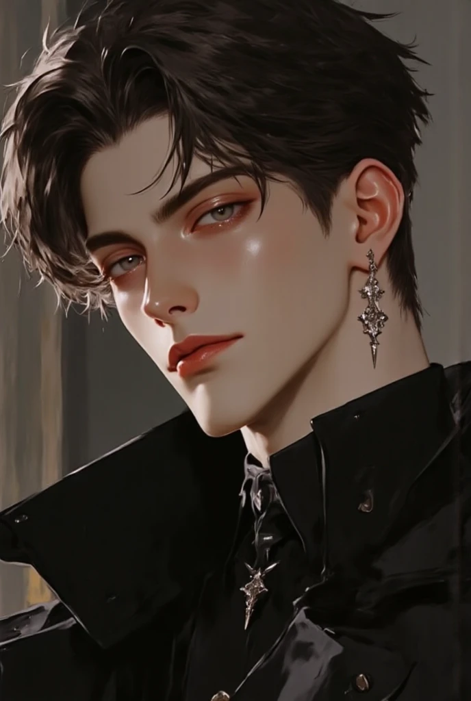 (masterpiece), (best quality), 1man, solo, male, middle part black hair, chiseled jawline, muscular, modern student, modern uniform, arrogant, confident, playful, unbothered, mighty, classroom background, forehead, majestic, aesthetic, ethereal, handsome, tall men, frown, amber eyes, stunning, detailed eyes, young adult face, magnificent background, (1men), detailed(light and shadow), light effects, cinematic camera angles, gentlemen, gentle, elegant, detailed light and shadow, cinematic scenery, (1person), (solo men), (short hair), young man, 18 years old, (exquisite art), rich, luxurious, Vibrant colors with subtle gradients), (Expressive character designs)