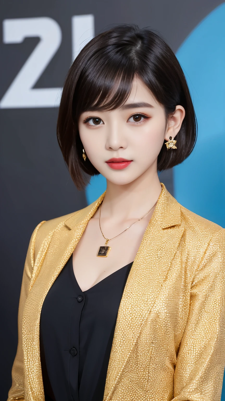 goddess Black Hair short hair crown accessories Golden suit Collarbone is hidden
