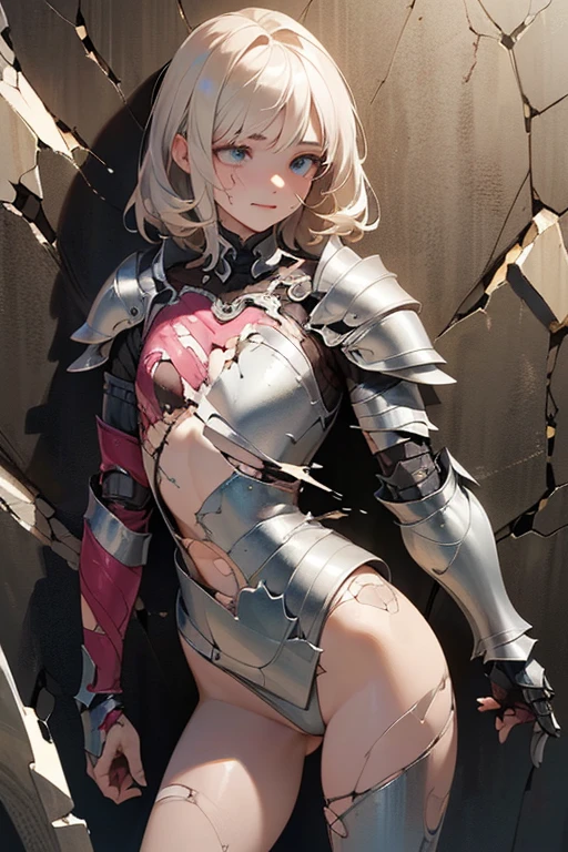 (masterpiece:1.2), (highest quality:1.2), perfect eyes, perfect face, perfect lighting, middle ages, bed, 1 boy,blonde aqua eye, ((((((hair over one eye)))))), Braid Styles, spiked hair, blunt bangs, bob hair, a braid, Ahoge, ((((white bikini armor)))), cute eyes, medium breast, glaring, closed mouth, ((from above)), ((front)), arms behind back, Vivid depiction, ((spread legs)), orgasm, scared, , abs, ahegao, ((smile)), fang, spoken heart, ((face close up)), ((contemptuous)), ((disdain))