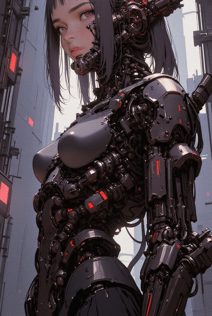 masterpiece, high quality, ultra-derailed,
Cyborg woman, Japanese woman in her 40s, metal body, exposed internal structure, metal skeleton, wires and cables connected, red flashing eyes, long hair, big breasts, mechanical ears, Very delicate drawings, delicate details, beautiful robots, cyborgs, androids