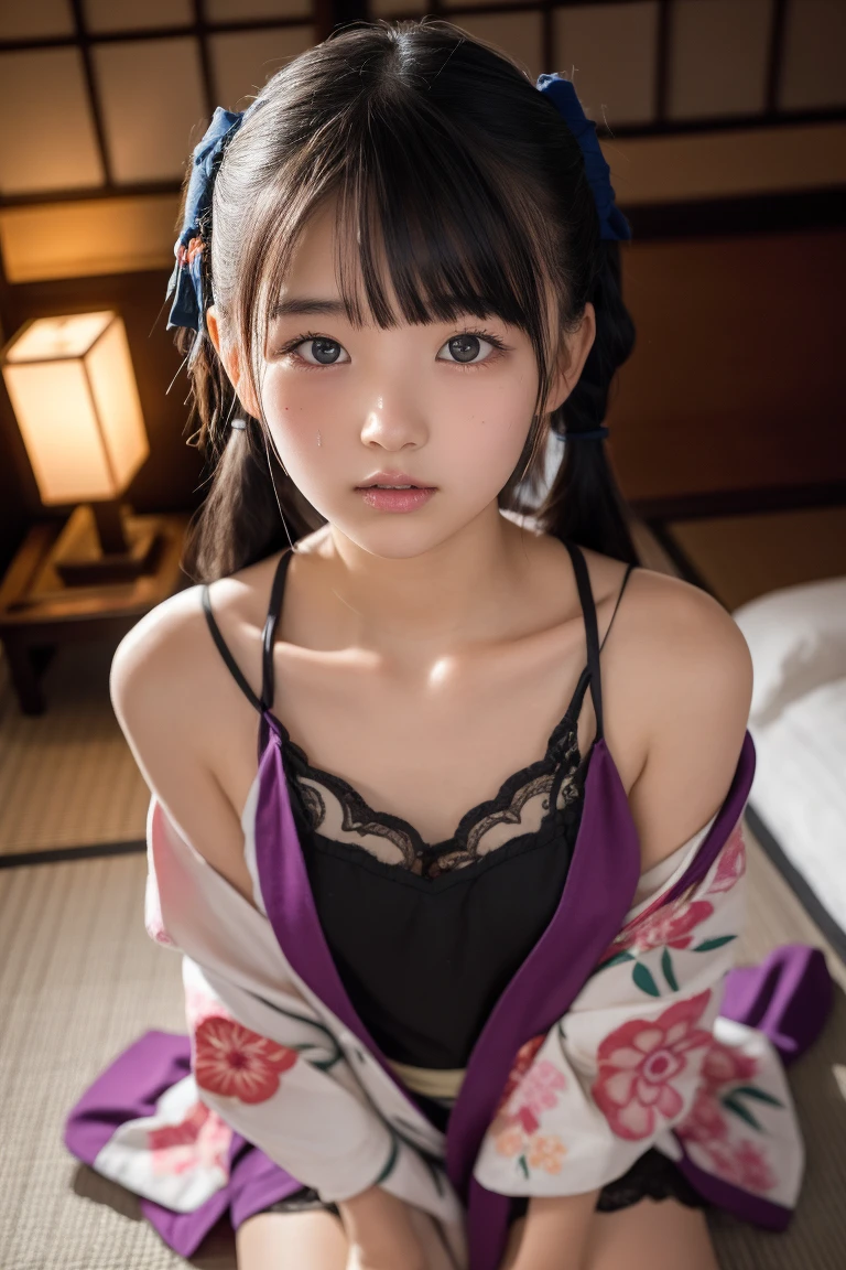 ASİAN, kimono with neckline, wearing top, photoshot, realisitic, , 14歳, lacen bra, twogirls, 