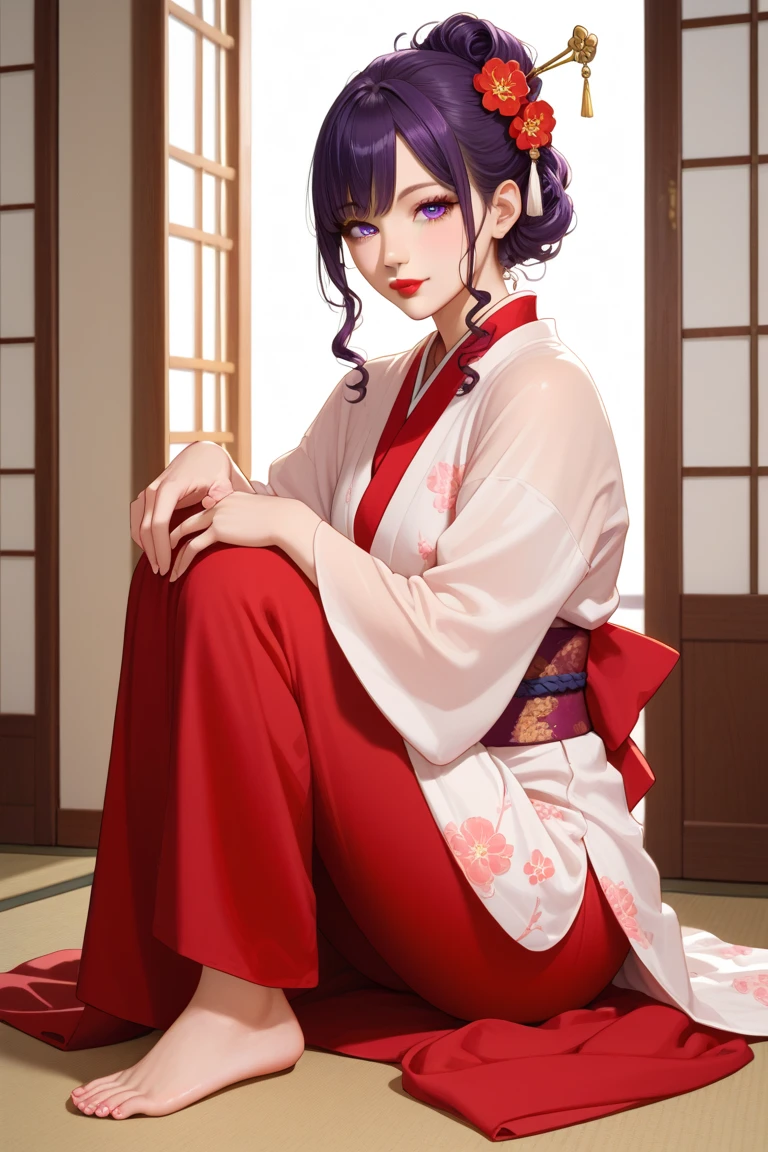 One woman She is a beautiful 1 Chinese kung fu princess with long black hair. Gorgeous embroidery, Ultra glossy, She is wearing shiny red long sleeve floral pajamas.... After being subjected to intense sexual acts for the sake of procreation, she is laid down on a red futon and sleeps, exhausted. She spread her legs wide and cum spilled out of her hairy pussy. aftersex