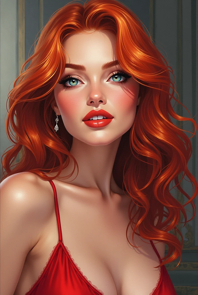 lucy pinder, face portrait, smiling, red hair, curly hair, bride, red lipstick
