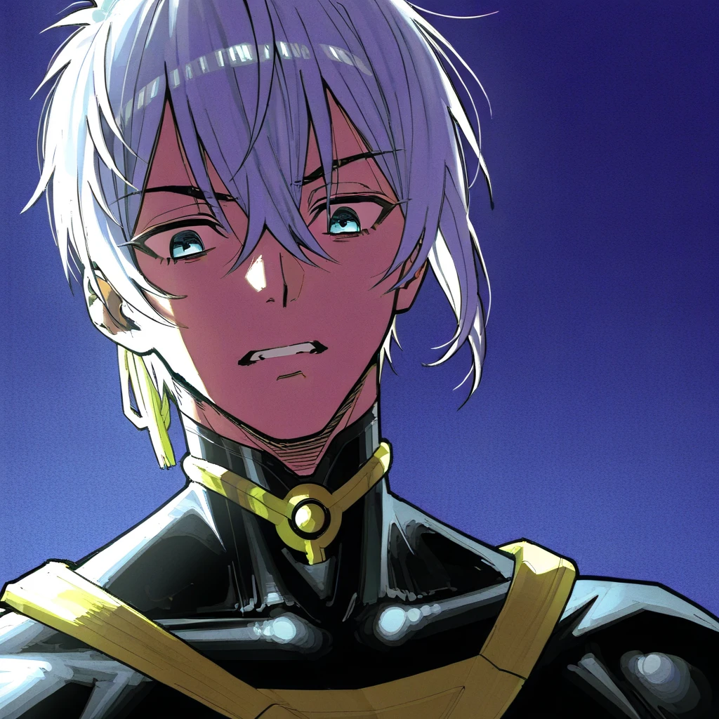 score_9, score_8_up, score_7_up, rating_explicit, source_anime, Man, black sclera, white eye, toned, innovative clothing, creative, beautiful, grey hair, crescent hair ornament, @ @, accurate, anatomically correct, masterpiece, HD