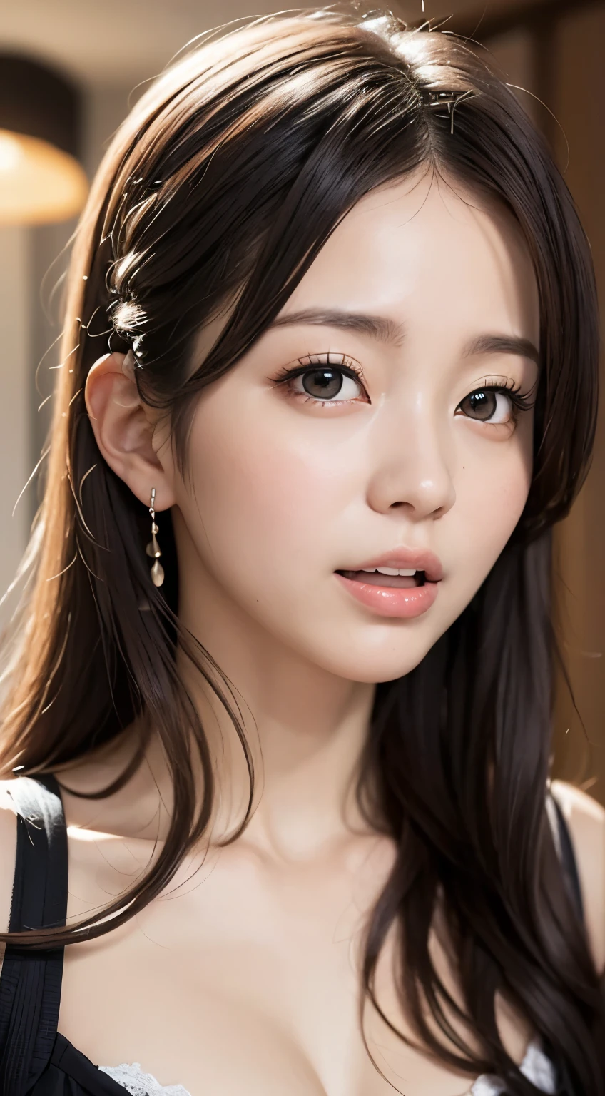 Araffe asian woman with long hair wearing a black dress - SeaArt AI