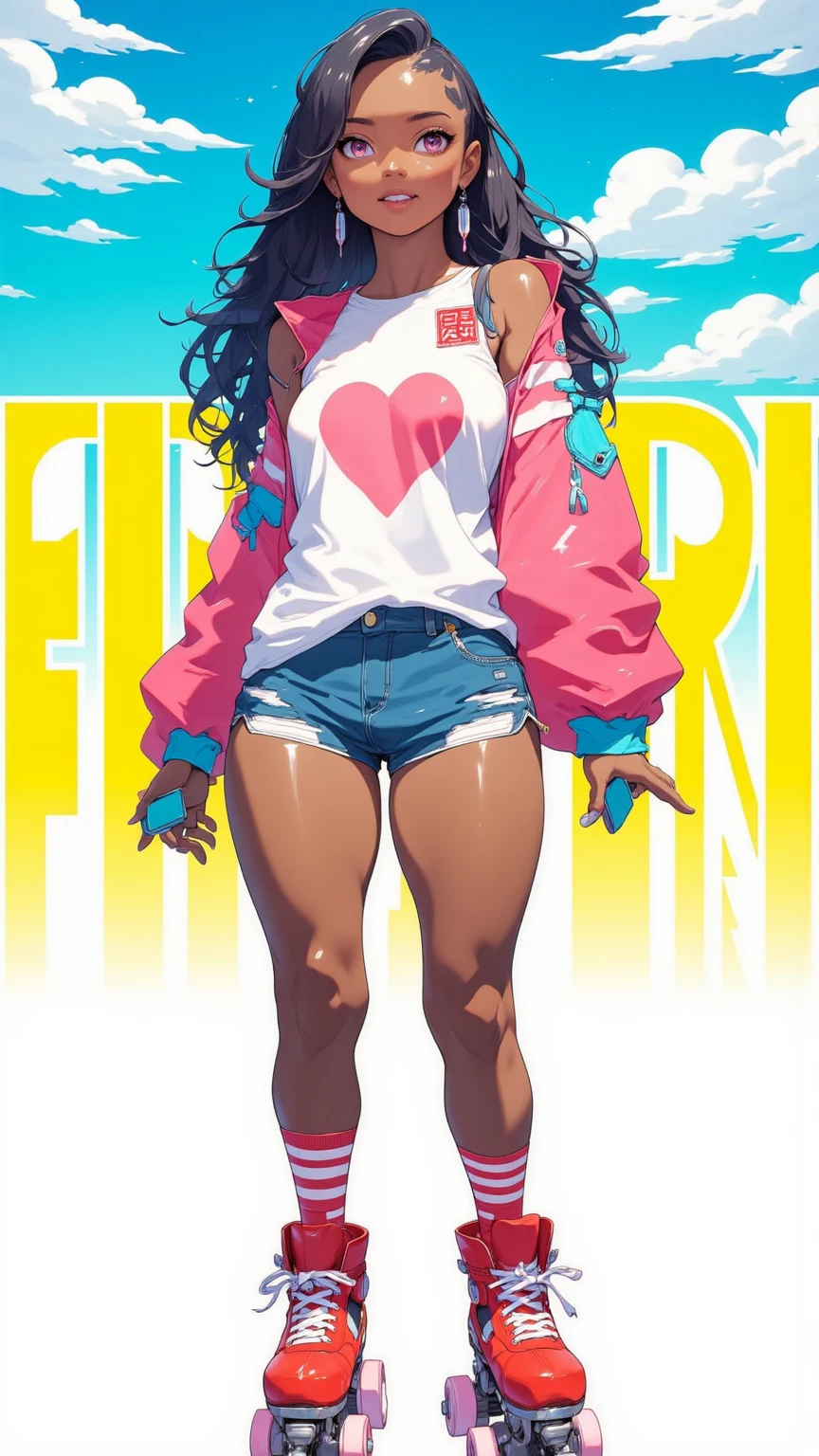(Extremely detailed CG unity 4k wallpaper),(Masterpiece),(Best Quality),(ultra detailed),(best illustration),(best shadow),(absurdities),(detailed background) femboy, beautiful,taking a selfie, Brown eyes, Dark skin, Afro-American, Long curly black hair, yoga pants, supreme crop top, Jordan Sneakers,  thick thighs, big ass, flat chest, field full of flowers, bulk, black eyeliner, shiny gold lipstick, SMILE, new york city background,