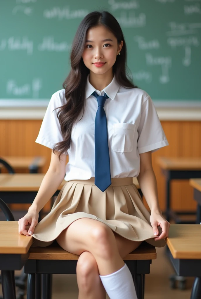 ((Brown Hair)), ((Gal)), ((Breast enlargement)), (masterpiece, Highest quality:1.2), 8K, Young and beautiful girl, 85mm,Official AR RAW Photos, (Baby Face), ((Small face)), (((Super big breasts))), Detailed nipples, Show me your ears、photo shoot, Cute face, Thighs, Classroom after school, Looking at the audience, (M-shaped legs), Embarrassing、smile、Natural Makeup, Film Grain, chromatic aberration, Sharp focus, Face Light, Bright lighting, 10 generations, Detailed face, Background blur、(((((( old high school girl))))))、Narrow waist, ((Schoolgirl uniform, Checkered pleated mini skirt)), (Sexyパンティー), sit with your legs open, Sexy, Seductive look
