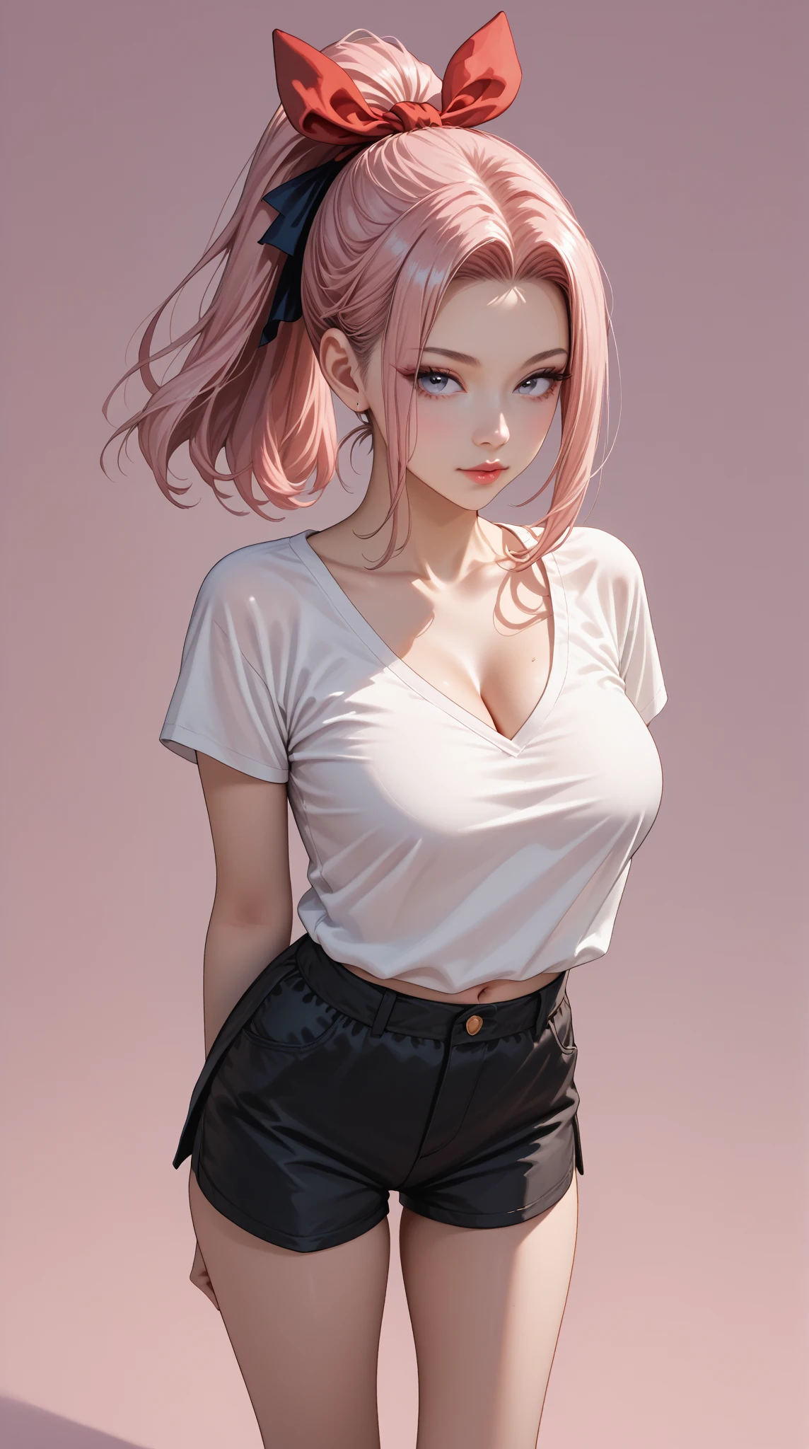 ((Cat and girl)),Squat, Observe the cat, Loosened look , cute,Latest Fashion Trends ,Open chest,T-Shirts, Shorts,((Very detailed,Highest quality, High resolution, 8k wallpaper, Beautiful clothes,)),((Pink Hair, Long Hair,Straight hair,Both sides up)) ,(Green Eyes),eye shadow, eyeliner,Glowing Eyes, Very detailedな目, Complex eyes, Beautiful Eyes, 輝くGreen Eyes,18-year-old girl,