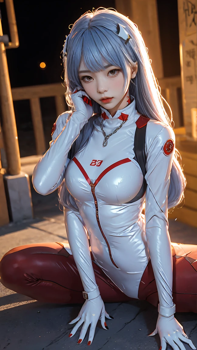 ,By bangs,Be red in the face,Tights,nedium breasts,rabbit pose,Clothes writing,Cover the navel,Cropped jacket,fakeanimalears,mitts,exteriors,Morning,Yuki,hair intakes,Earphone,impossible bodysuit,Impossible clothes,jaket,huge tit,latex,latex body suit,long whitr hair,longer sleeves,looking at viewert,huge tit,Multicolored gloves,with her mouth open,tightsuit,The eye,red color eyes,jaket,shinning clothes,shrugged shoulders\(The clothes ar\),side locks , tight-fitting, ssmile, Thigh crevices, upper legs, dual horsetail, Very long hair, whitegloves, White hair, Alice\(Nikke\),(Shiny skin), realisticlying