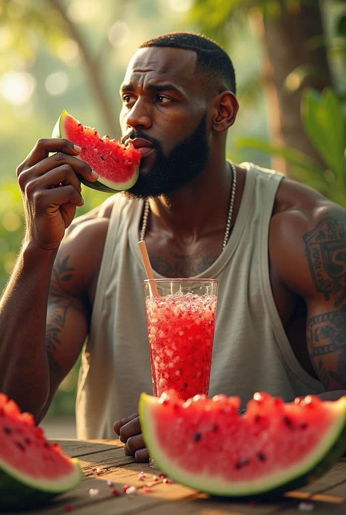 Muscular Asian man with black hair in wet panties with beach in the background sucking on a strawberry ice cream wet with ice cream drops
