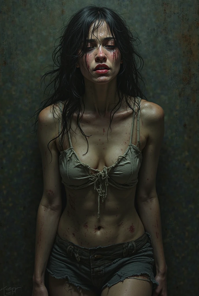((masterpiece)), ((best quality)), (high-resolution), (photo-realistic),  ultra-high detailed, ((well lit)), 1girl, zombie, torn cloths, science fiction set, ((small hands)), ((small breasts))