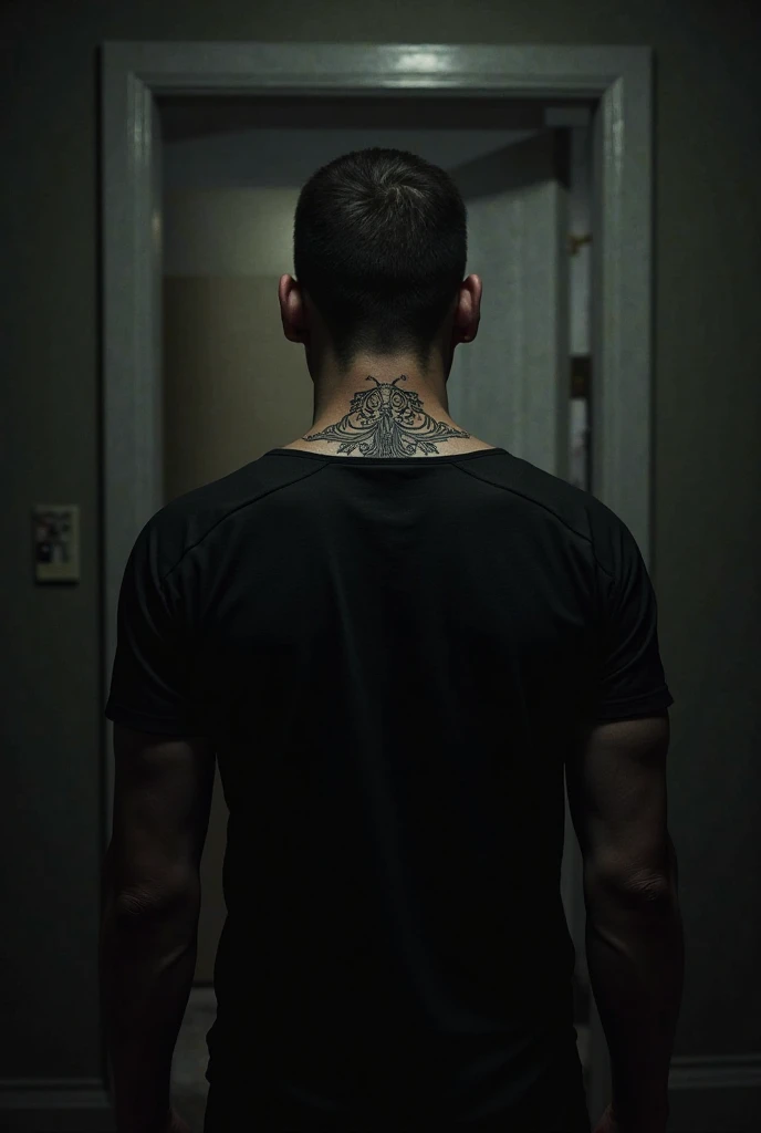 Black shirt with two scars on the back