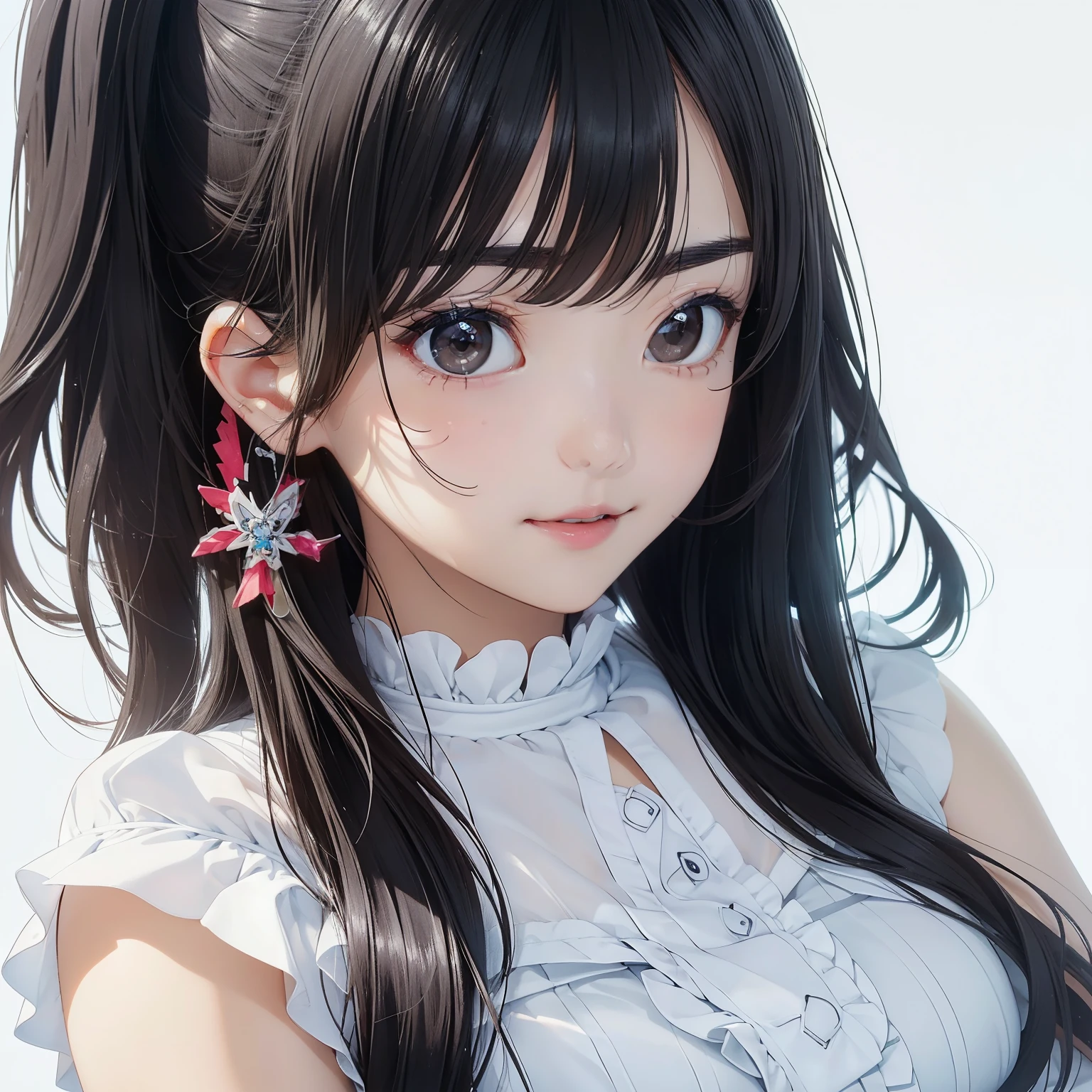 (Highest quality,masterpiece:1.3,Ultra-high resolution),(Very detailedな、Caustics) (Realistic:1.4, RAW shooting、)Ultra-Realistic Capture、Very detailed、Natural skin texture、masterpiece、(Summer Dresses:1.3)、1 Japanese girl、Adorable expression、Expressions of happiness、14 years old、Young Face、Surprisingly cute、Twin tails、Curly Hair、Black Hair、Scrunchie、light makeup、The Great Depression is about to burst、Middle school students'Favorite pose、Shining thighs、Summer sunshine、smile、An inviting gaze、Embarrassing
