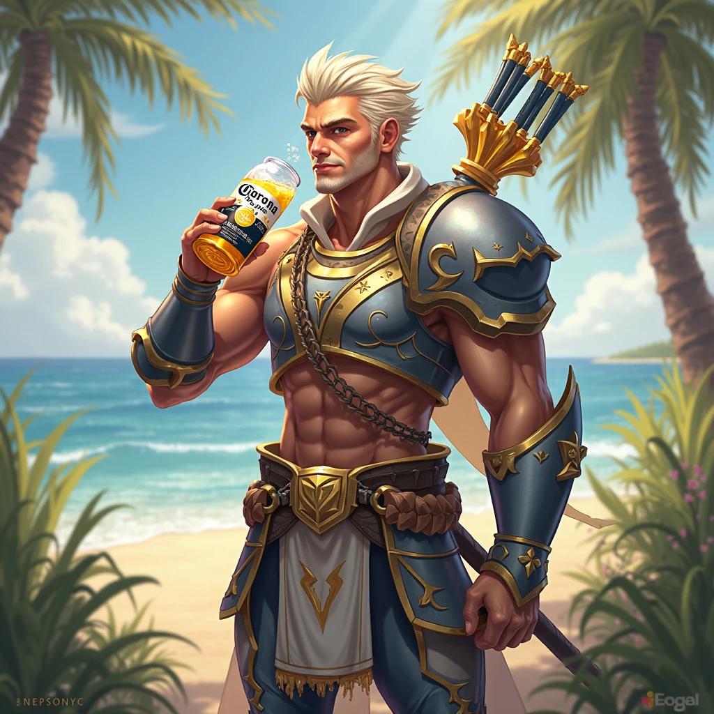 1 man, young middle-aged man, smirks, solo, white skin, muscular, muscle man, tall, hunk, big biceps, abs, wide shoulder, open chest, facial hair, black short hair, wet body, wet hair, shirtless, sitting in a hot tub, white swim trunk, viewer looking, high resolution:1.2, best quality, upper body shot, flat style, blue sky and hot tub background, low camera angle, volumetric lighting, depth of field, shadow, steamy environment