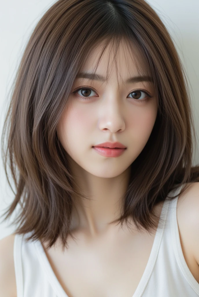 (RAW Photos, Highest quality), (Realistic, photo-Realistic:1.3),Highest quality,Very detailed,masterpiece,Very detailed,figure,One girl,upper_body,Dynamic Angle,world masterpiece theater,Messy_length_hair,Highest quality,Very detailed CG ユニティ 8k 壁紙,ink,wonderful,Cinema Lighting,lens_Flare,,Dunhuang_style、(Light brown wavy hair:1.8)、White shirt:1.8、Spring-like colors、Ultra-high resolution face、超高解像度のhair、Ultra-high resolution sparkling eyes、Ultra high resolution glossy lips、The best smile:1.5、