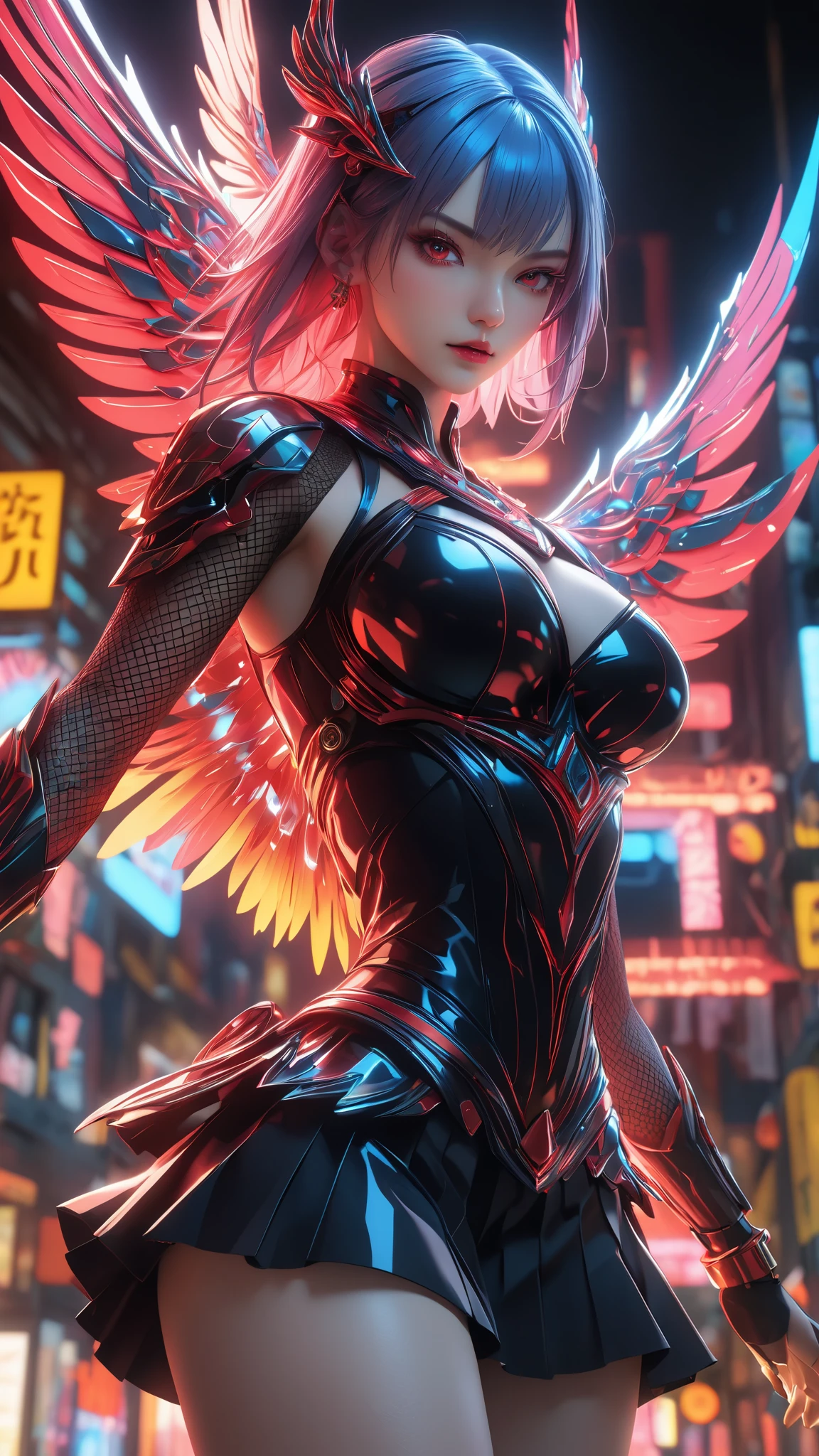 woman、Red Valkyrie, Unconventionalベール,ray tracing, masterpiece, masterpiece, ultimate、top quality , Ultra High Quality , irrational detail , best light, best shadow, sharp, sharp image,exhaustive, extremely exhaustive, High Resolution, 16k, 超High Resolution, 3d rendering 、 ピンクneonライトのパーティクルエフェクト , Beautiful Effects, bright color , neon light, neon, light, close-up、 super huge breasts :1.5 、Extra thin waist :1.5、 super huge butts、 Ultra Realistic Textured Face and Skin、photorealistic、Original photo、Unconventional、 horror、dynamic motion:1.2、 beautiful symmetrical face 、Realistic 3D CGI 、Real Digital Art 、Lean your body forward、 Ultra Realistic Faces:1.2、Diagonal view、skirt:1.2、gorgeous costume、 seven color fractal art background、 battle pose、