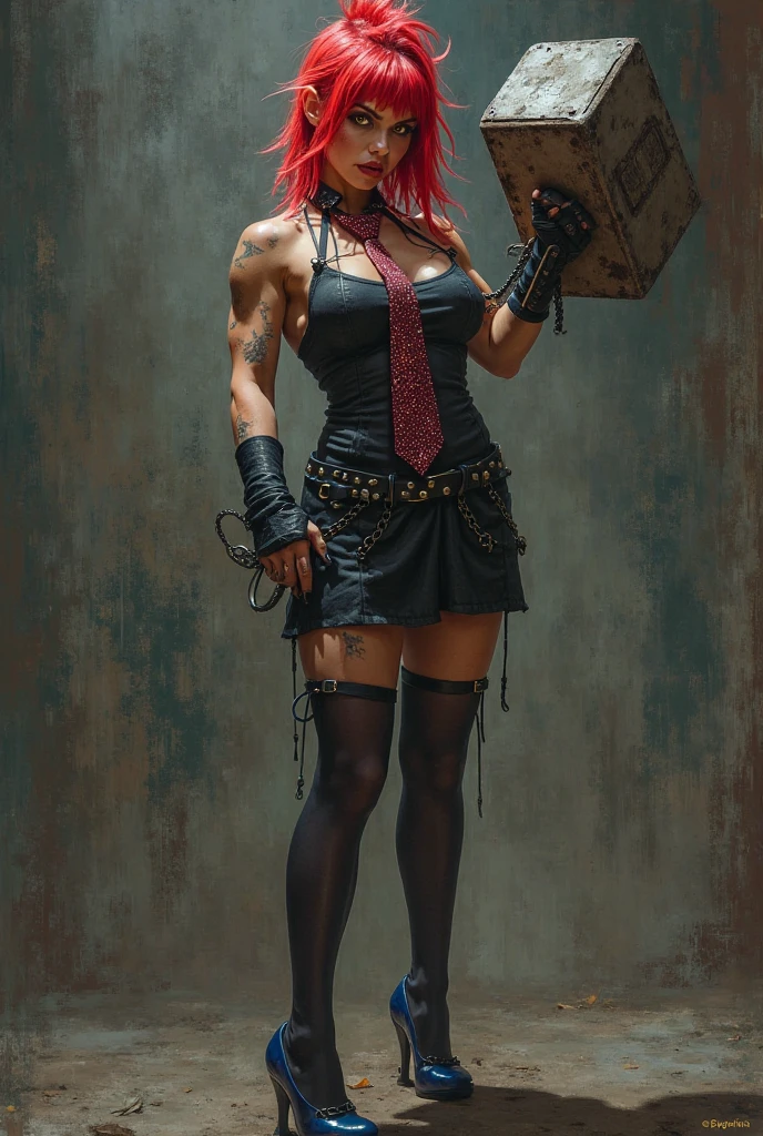 (high resolution, pixel perfect, gorgeous illustrations), (hyper quality, muste piece, etheric: 1.4), ((nsfw)), (cowboy shot), face focus, ((1girl)), (boyish, cheeky girl), (((teenage girl))), (hairy_woman), (((((punk))))), hot Rocker punk girl, ((((skirt lift, open stance)))), cool atmosphere, yellow eyes, white hair, ((((punk_hair, very_short_hair, slicked_back_hair)))), (((piercing))), eyelid_piercing, nose_piercing, (((Exquisite face, sad smile))), ((black_lips)), tattoo, ((((muscular_female)))), (ideal ratio body proportions, slender, small breasts), fighter, (((bitch))), ((wh_chi_armor, skirt)), ((((cameltoe)))), shiny skin, gleaming skin, simple background,