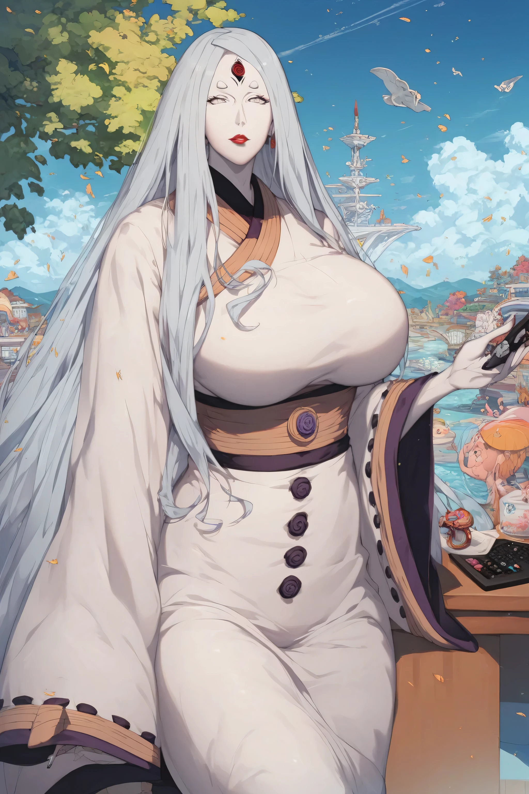 Kaguya,1 girl,eyeมลำพัง,mature,Long hair,he,Japanese_clothes, white kimoเลขat, cosmetics , Watching _at_Adaptor, lipstick, atสาม_eye, face_ mark,forehead_ mark, wide_arm,Pale skin,เลขat_รูม่านeye, beautiful, Full body,
stops
Outdoor , blue sky , in the sky
BIG BREASTS,