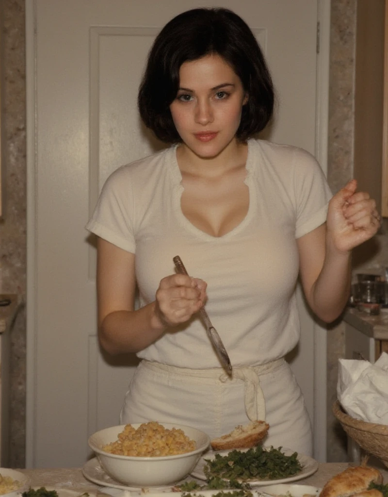 Beautiful woman, Hayley Atwell, wearing a (naked-apron), beautiful legs, (short pixie hair), detailed eyes, (detailed realistic face), blush, confident smile, (covered in flour::1.4), highly detailed, modelshoot style, (extremely detailed CG unity 8k wallpaper), (whole body shoot::1.4) photo of the most beautiful artwork in the world, kitchen, fashion top model, trending on ArtStation, trending on CGSociety, Intricate, High Detail, Sharp focus, dramatic, photorealistic painting art by midjourney