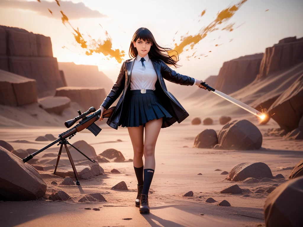A girl dressed as a drum major with a marching band in the background,Skin-tight leather marching outfit、 A short pleated skirt that exposes your butt、White braided boots、Highly detailed official artwork, 4K Konachan Wallpaper, Kschaert Krentz Key Art Feminine, marin kitagawa fanart, High resolution,