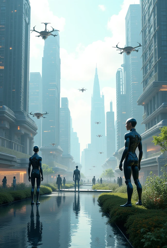 Advance earth technology and kinda robot or flying cars but eith trees and grasses