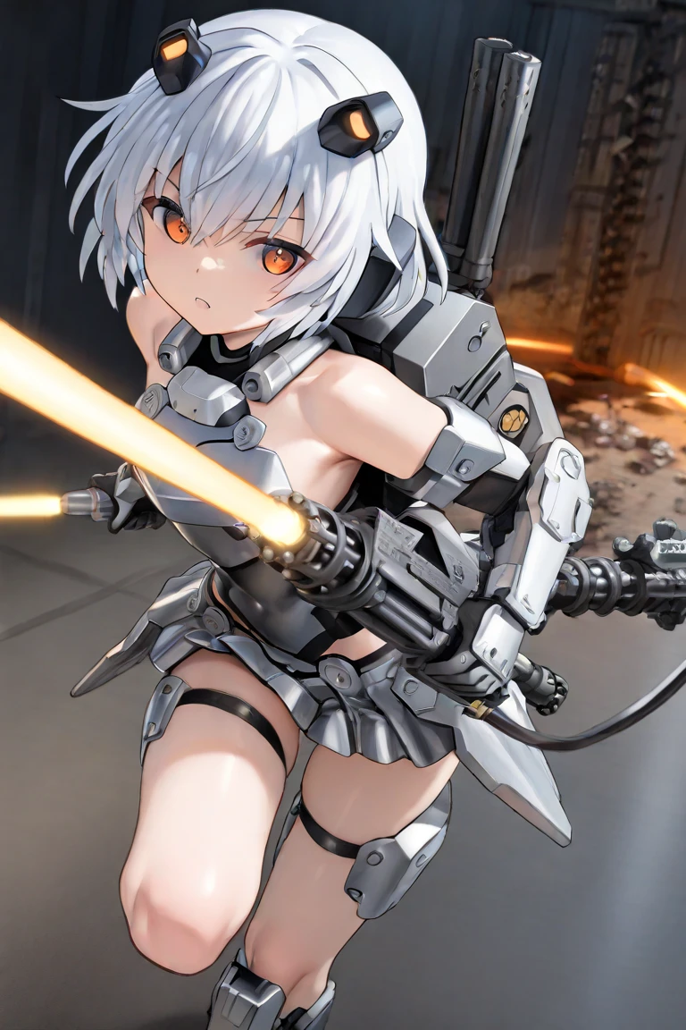 (highest quality)), ((masterpiece)), (very detailed: 1.3), 3D, {(japanese young girl)}, ((wears a futuristic Gundam mecha)),(Gundam), with headgear, with v-fins, ((unarmored cleavage)), ((unarmored stomach)), ((unarmored upper arms)), ((unarmored face)), (unarmored hands), (unarmored waist), ((unarmored thighs)), (unarmored ankles), japanese girl wear light blue and white striped pantie under armor, multilayer textureperfect proportions, octane rendering, duotone lighting, Low ISO, wide aperture, White balance, Rule of thirds, ultra HD16k, HDR (High Dynamic Range), Ray Tracing, NVIDIA RTX, Super Resolution, Subsurface Scattering, PBR Texturing, Post Processing, Anisotropic Filtering, Depth of Field, Maximum Clarity and Clarity, High efficiency subpixel, subpixel convolution, particles of light, light scattered, Tyndall effect, full body:1.5, battle pose, cute, (cute:1.2), (bob cut:1.3),三つ編み, 黒髪, 太い眉毛, 薄い色の虹彩, 大きくて輝いている黒い瞳, 長いまつげ, 小さく薄い色の自然な唇, (Average face of Japanese idols), (日本人特有の童顔:1.3), (baby face), 広いおでこ:1.2, ふっくらした頬, 小さな顎,  visible side boob, (mechanical wings), (巨大な武器を持っている:1.2), 特大の盾を持っている, (cyber punk city),looking at viewer,Focus on the eyes,Docking with mobile armor
