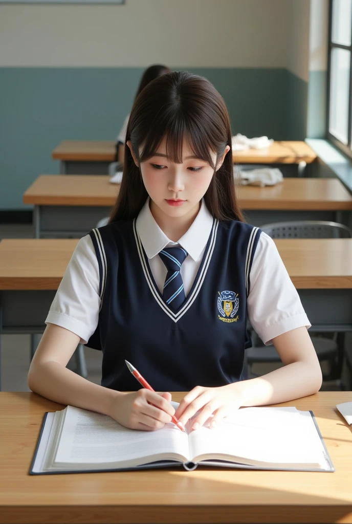 1 girl, whole body, student, uniform, studying, school girl, whole body ...