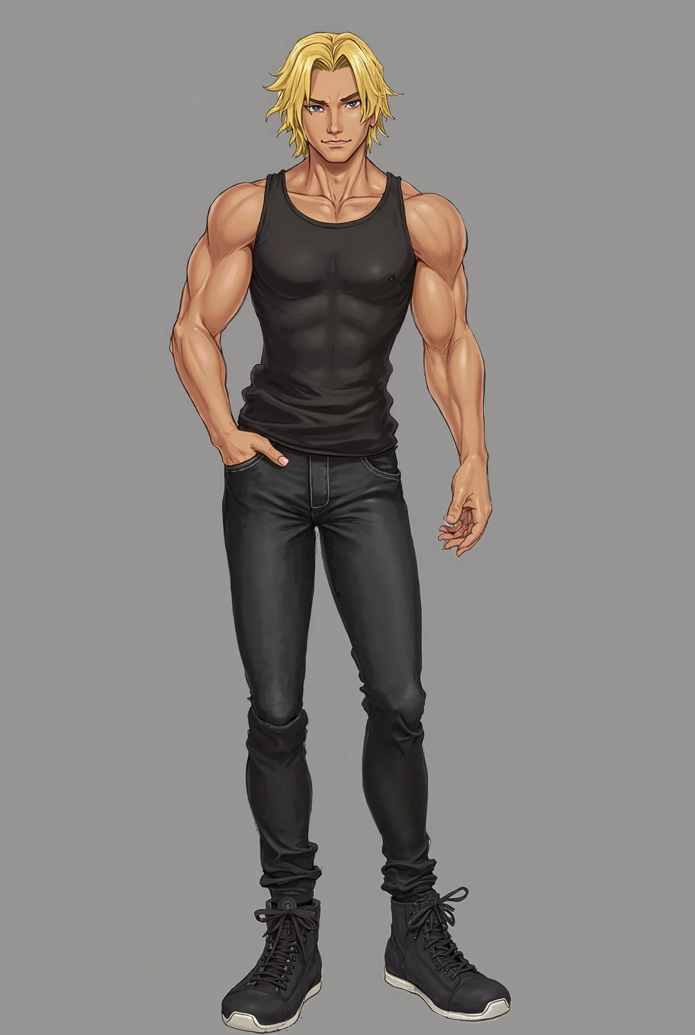 ((best quality)), ((masterpiece)), (detailed), ((best quality)), ((masterpiece)), (detailed), one man, BLOND, friendly face, MUSCLE BODY, 30 YEARS OLD, TOPLESS, ONLY IN PANTS, portrait picture, standing neutral