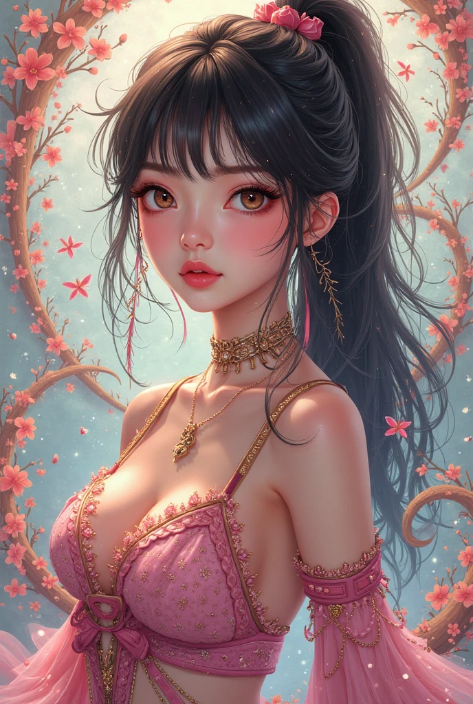 Naked, Gentle and charming Chinese beautiful woman, half-length photo, delicate and sexy collarbone, charming oval face, double eyelids, vivid peach blossom eyes, pink lips, small nose, bare shoulders, , bare breasts, nipples, focused face, face close-up, ultra-high-definition, Super details, elegant standing posture, ultra-thin light-transmitting wet yarn