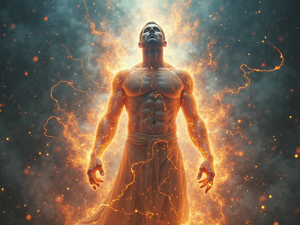 Generate an ultra-realistic image of sigma male controlling his inner energy. The man is positioned on the right side of the image, surrounded by mystical glowing light and cosmic patterns, similar to a powerful aura. Energy radiates from his hands and mind, connecting to the universe with vibrant streaks of light, stars, and galaxies. The scene blends spirituality with modernity, creating a harmonious visual of deep meditation and cosmic connection controlling energy through mind.